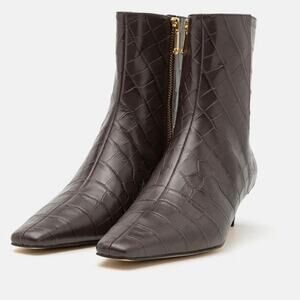 NIB Michael Kors Cosmo Crocodile Embossed Leather Kitten Boot Chocolate 8.5 $175